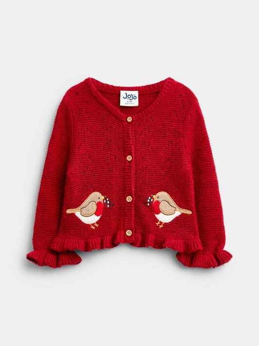 JoJo Maman Bébé Bright Red Robin Christmas Robin Cardigan - image 1