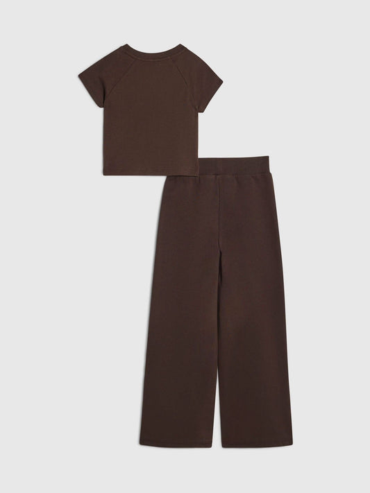River Island Brown Bow Top & Wide Leg Joggers Set - image 2
