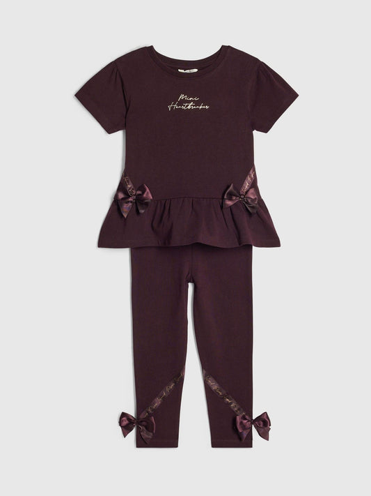 Dsiney Kidz - River Island Red Satin Bow T-Shirt & Legging Set image 2
