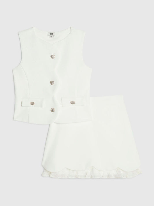 Dsiney Kidz - River Island Cream Premium Waistcoat & Plisse Skirt Set image 2