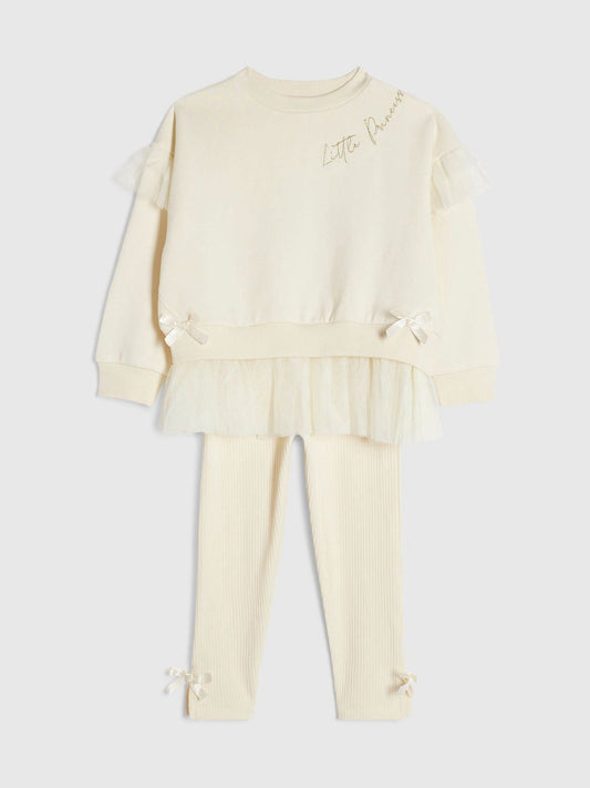 Dsiney Kidz - River Island Cream Tulle Bow Top & Leggings Set image 2