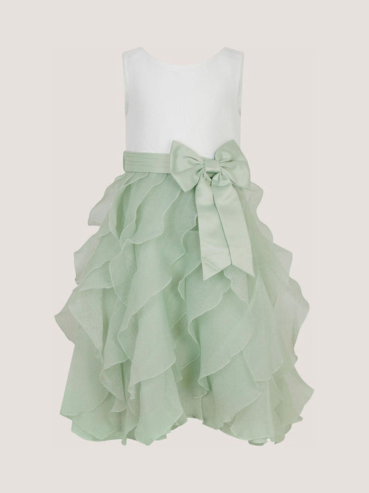 Dsiney Kidz - Monsoon Sage Green Cancan Sleeveless Bow Ruffle Dress image 2