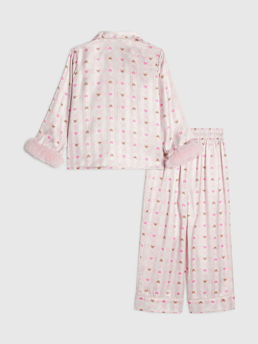 Dsiney Kidz - River Island Cream Bow Bear Fur Cuff Satin Pyjamas image 2
