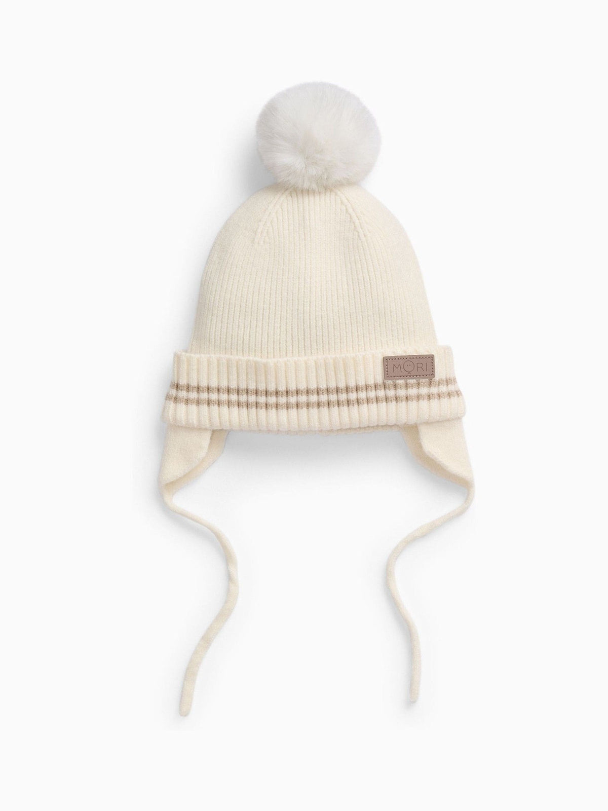MORI Cream Beanie Hat with Faux Fur Pom - image 2
