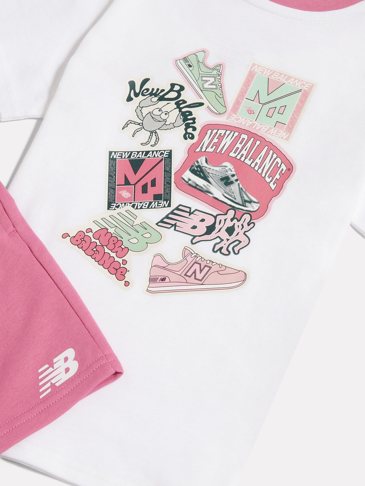 New Balance White Sticker Graphic T-Shirt & Shorts Set - image 9