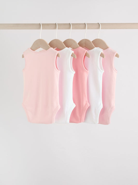 Dsiney Kidz - Pink/White 5 Pack Essential Vest Baby Bodysuits image 2