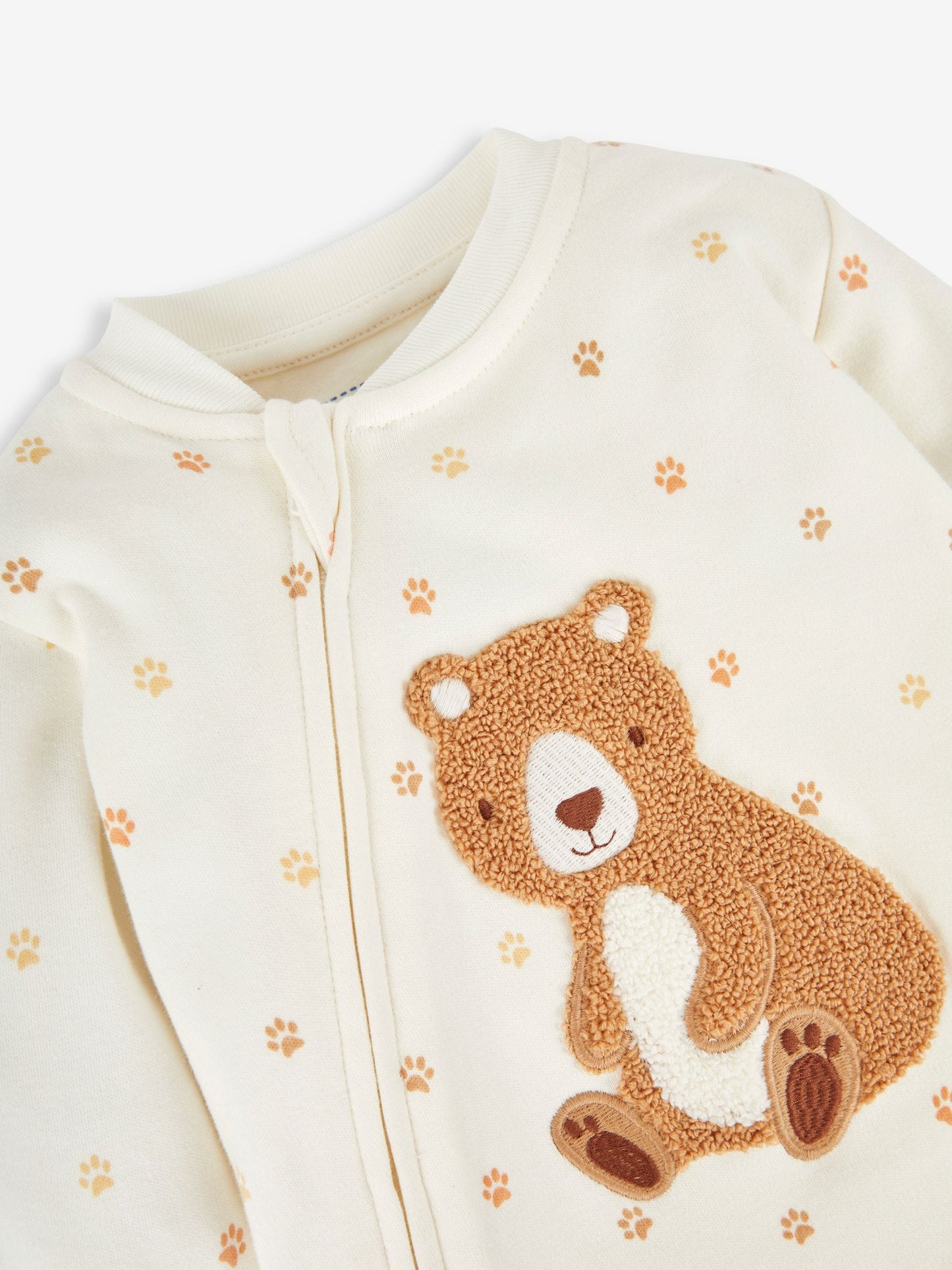 JoJo Maman Bébé Cream Bear Appliqué Zip Cotton Baby Sleepsuit image 6
