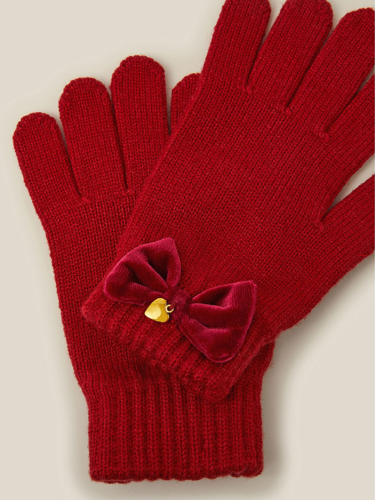 Monsoon Red Velvet Bow Beret & Gloves Set - image 3