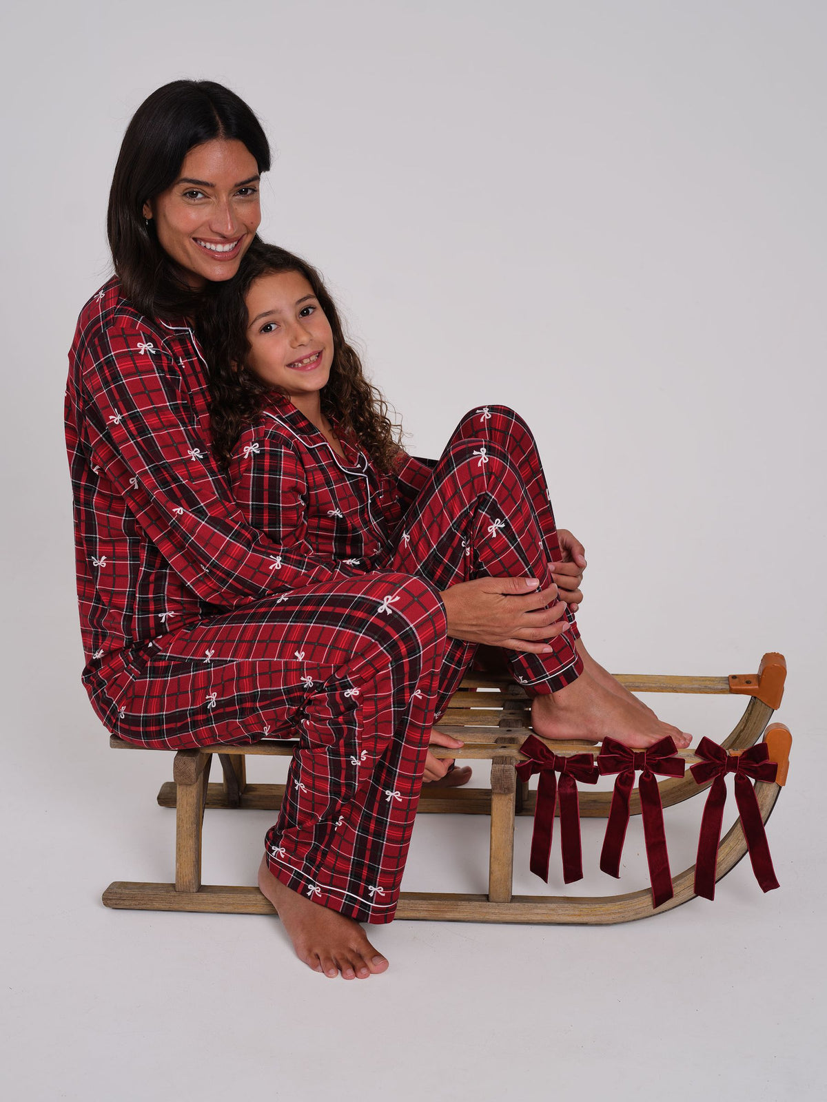 Loungeable Burgundy Red Christmas Tartan Super Soft Long Sleeve Button Through Pyjamas Set - image 5