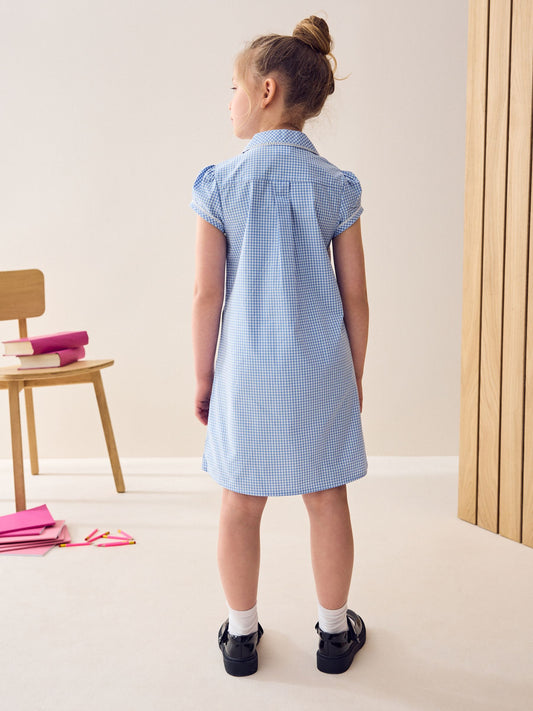 Dsiney Kidz - Blue Cotton Rich Button Front Lace Gingham School Dress (3-14yrs) image 2