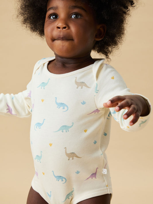 Dsiney Kidz - MORI Cream Dinosaur Print Supersoft Long Sleeve Bodysuit image 2