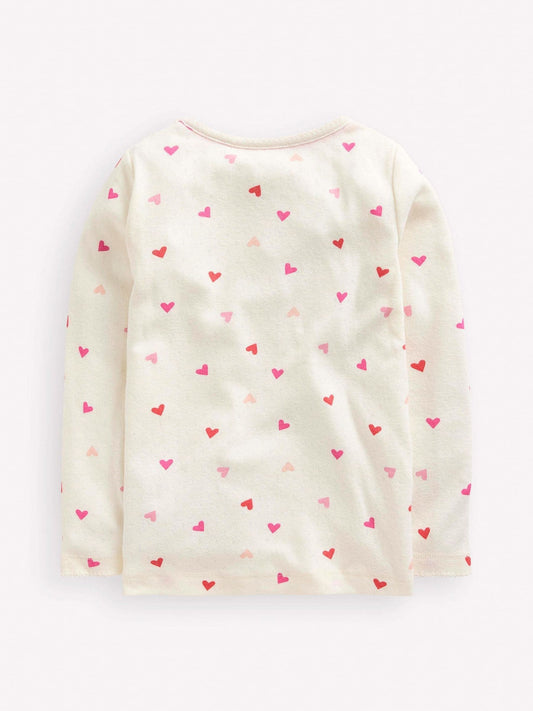 Dsiney Kidz - Boden Cream Heart Print Long Sleeve Pointelle Top image 2