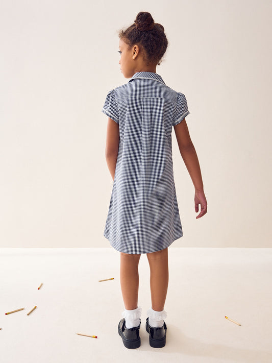 Dsiney Kidz - Navy Cotton Rich Button Front Lace Gingham School Dress (3-14yrs) image 2