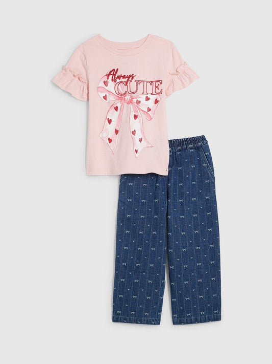 River Island Pink Always Cute T-Shirt & Trousers Set - image 1
