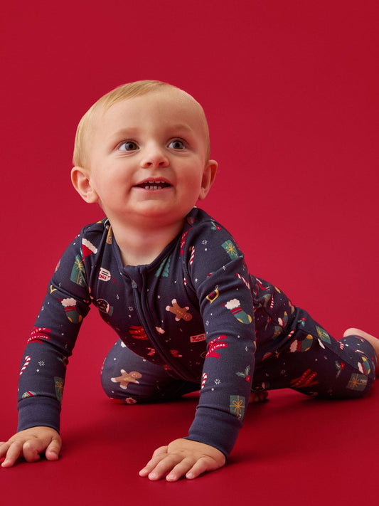MORI Navy Blue Christmas Two Way Zip-Up Sleepsuit - image 1