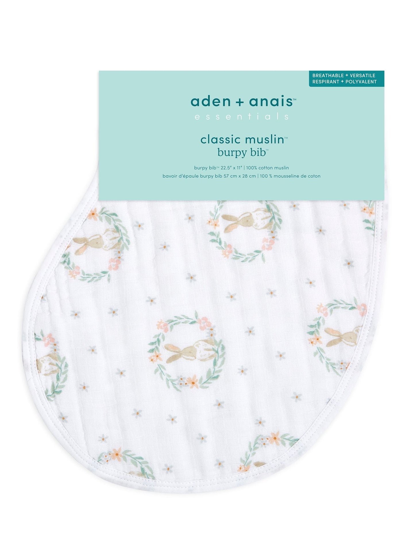 aden + anais Pink Baby Essentials Bunnies 100% Cotton Muslin Burpy Bib image 1