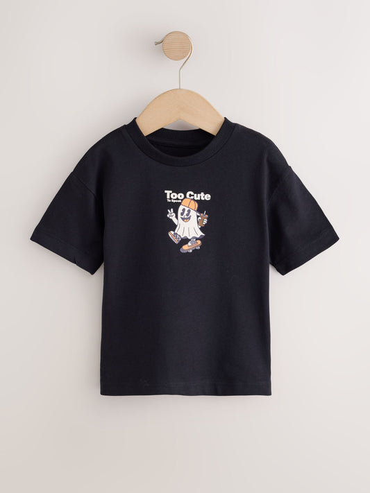 Black Ghost Backprint Short Sleeve Halloween T-Shirt (3mths-7yrs) - image 1