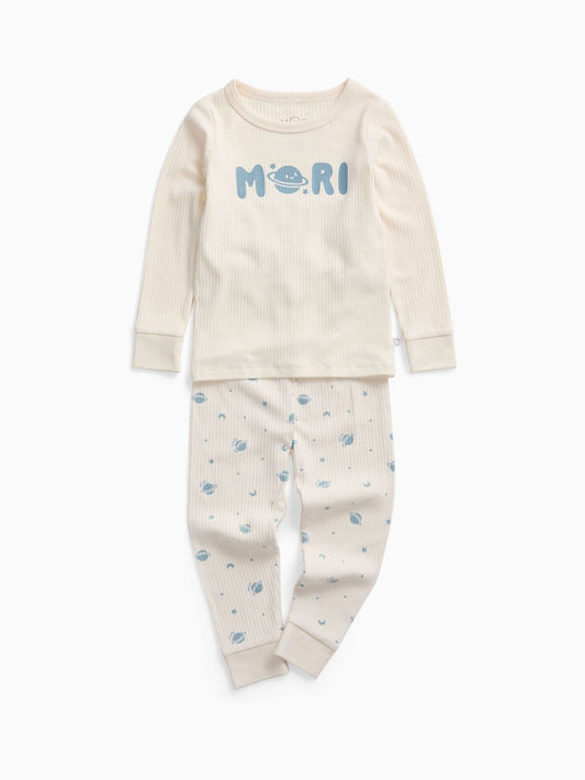 MORI Cream Space Placement Print Supersoft Ribbed Pyjamas Set - image 2