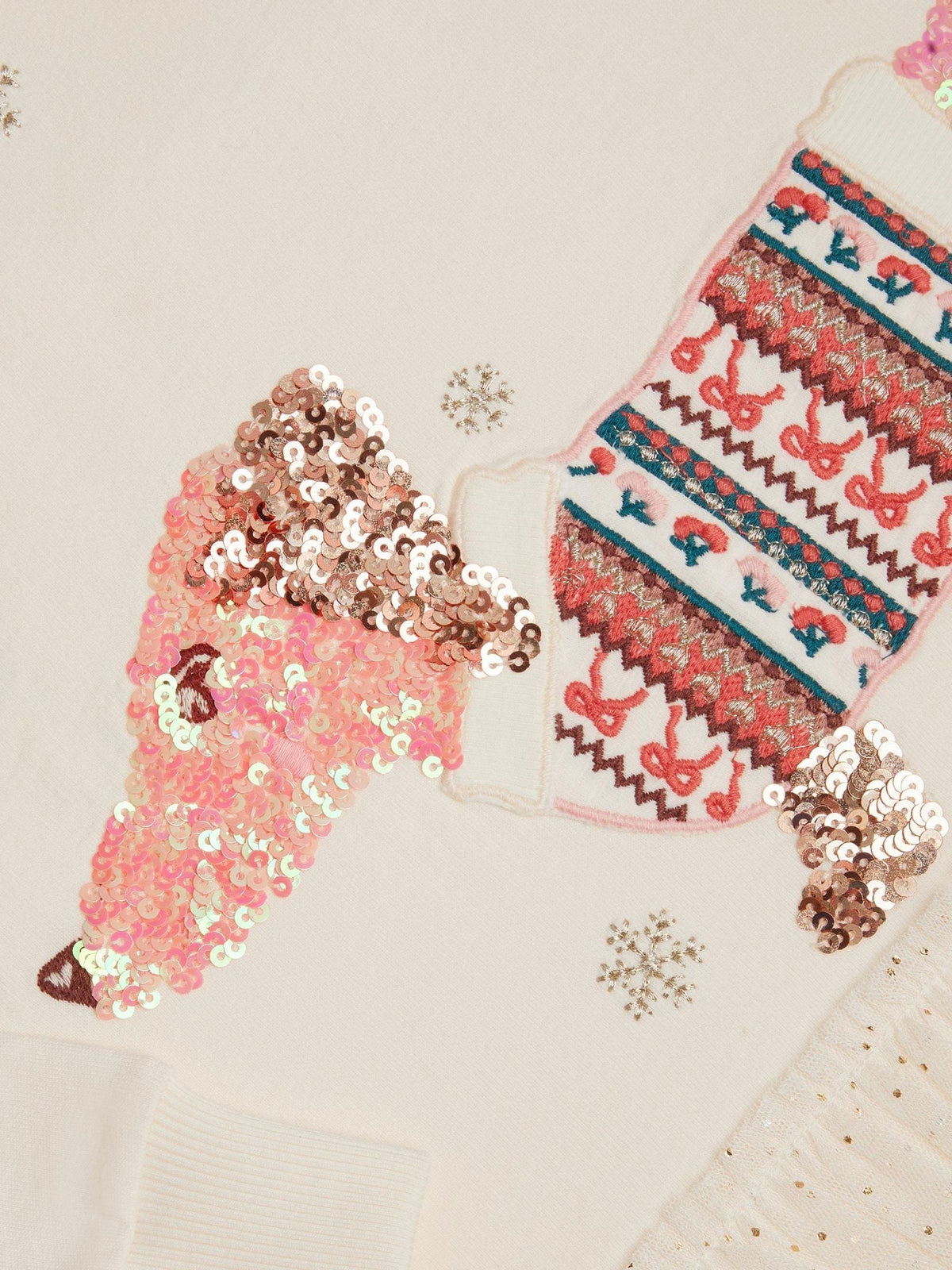 Monsoon Cream Sequin Sausage Dog Christmas Sweatshirt - image 2