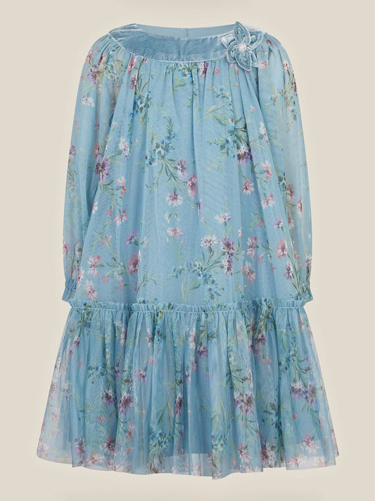 Dsiney Kidz - Monsoon Blue Naina Floral Mesh Party Dress image 2