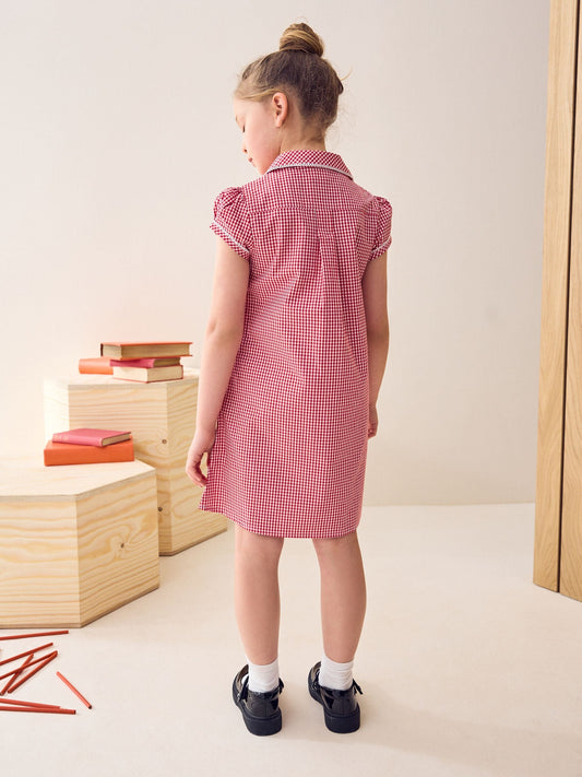 Dsiney Kidz - Red Cotton Rich Button Front Lace Gingham School Dress (3-14yrs) image 2