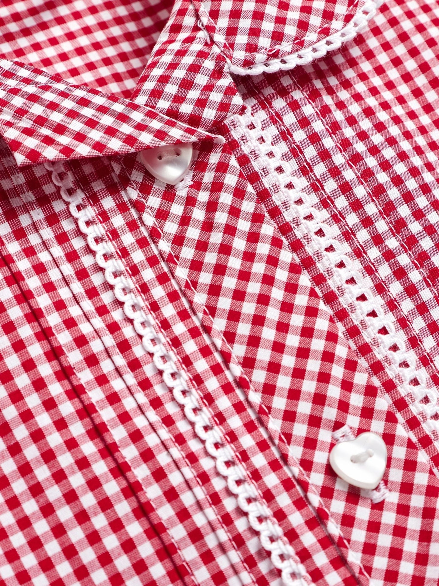 Red Cotton Rich Button Front Lace Gingham School Dress (3-14yrs) image 7