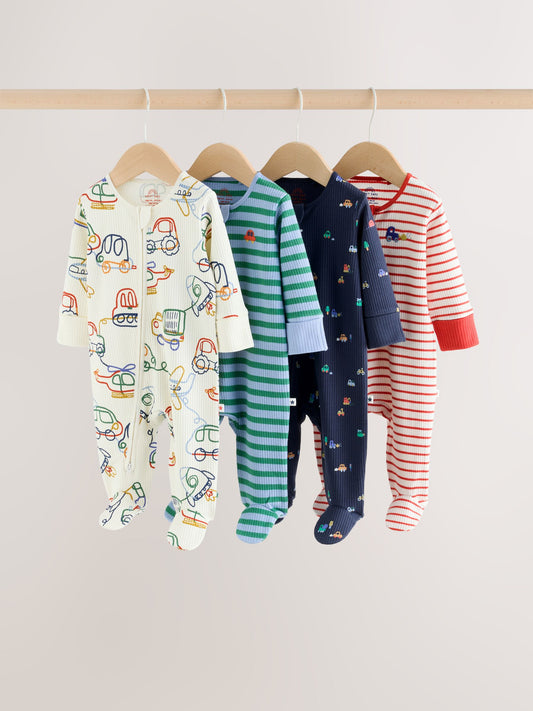 Navy Transport Two Way Zip Sleepsuits 4 Pack - image 1