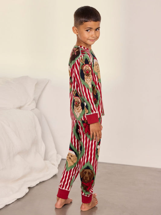 Chelsea Peers Red Kids Christmas Chip & Friends Stripe Print Long Pyjamas Set - image 2
