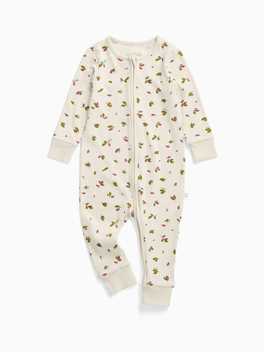 Dsiney Kidz - MORI Cream Supersoft Autumn Leaves Ribbed Two Way Zip Up Sleepsuit image 2