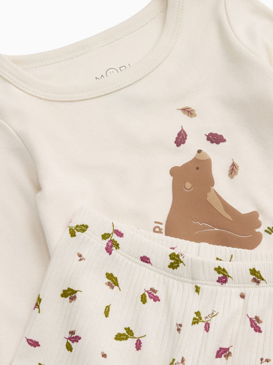 Dsiney Kidz - MORI Cream Supersoft Autumn Leaves Placement Print Pyjamas Set image 2