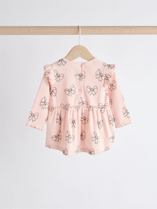 Pink Bow Print Baby Long Sleeve Frill Top And Leggings Set (0mths-2yrs) image 3