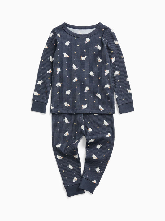 Dsiney Kidz - MORI Blue Navy Ghost Print Ribbed Halloween Pyjama Set image 2