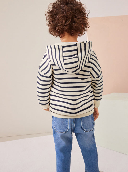 Ecru White/Navy Blue Stripe Zip Through Hoodie (3mths-7yrs)