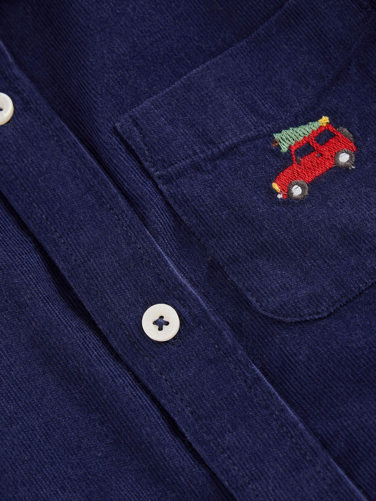 Boden Blue Christmas Print Embroidered Corduroy Shirt - image 3