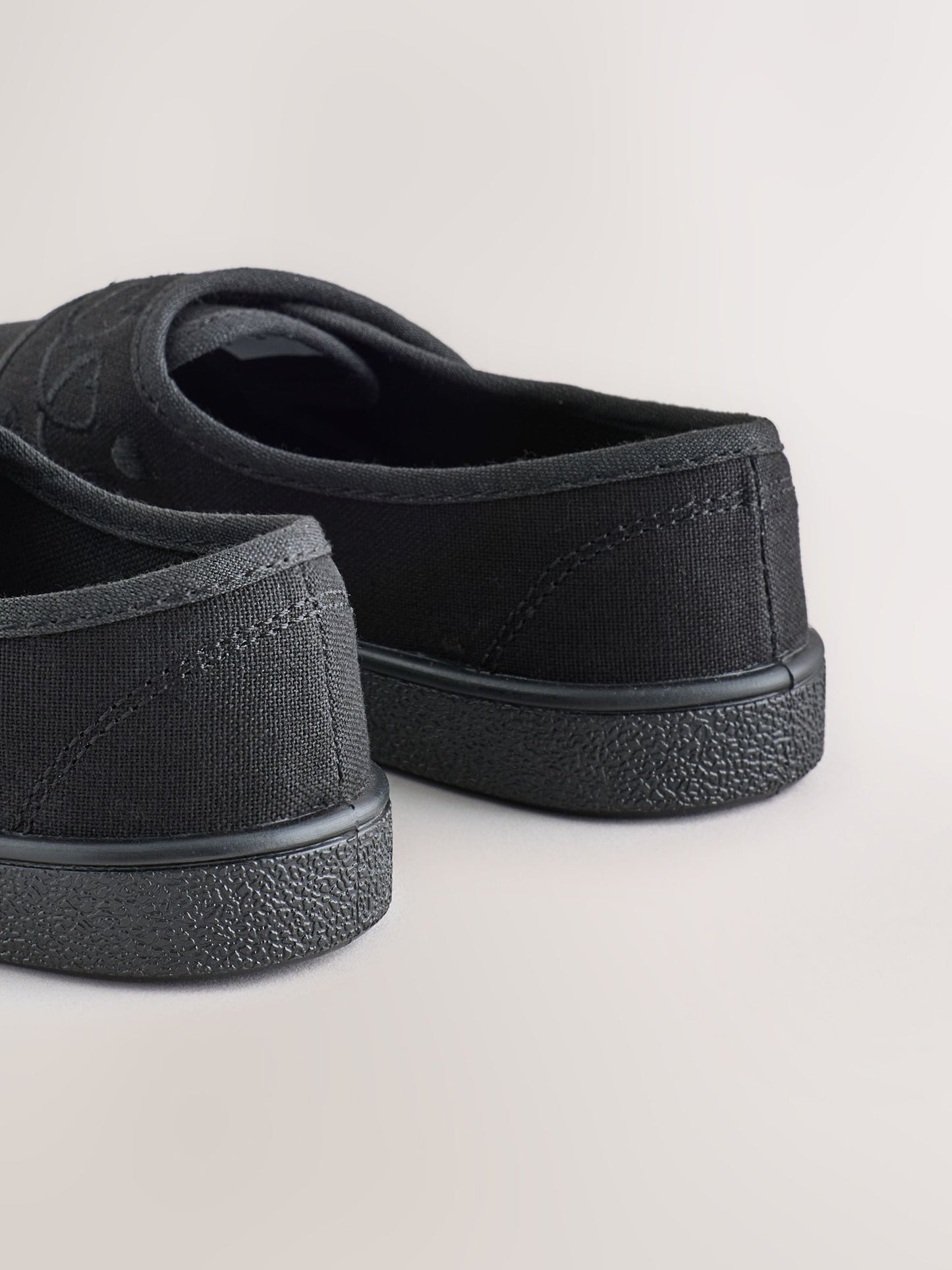 Black Standard Fit (F) Embroidered Strap School Plimsolls image 6