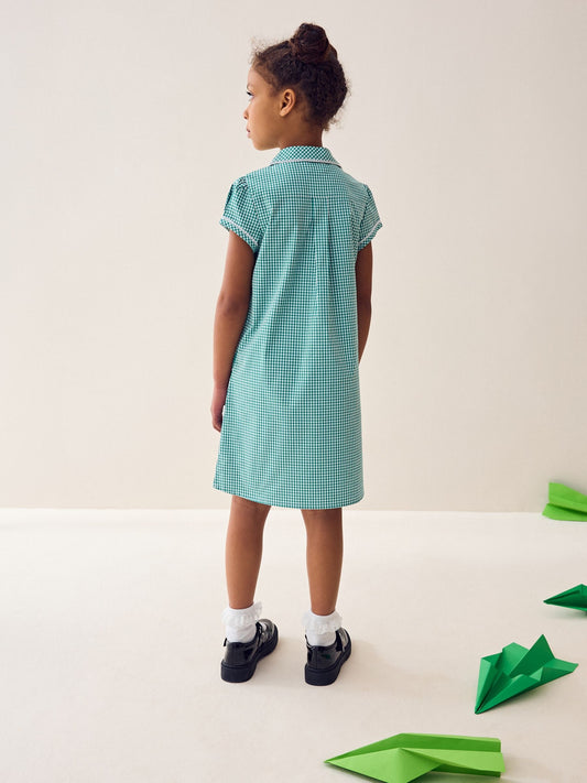 Dsiney Kidz - Green Cotton Rich Button Front Lace Gingham School Dress (3-14yrs) image 2