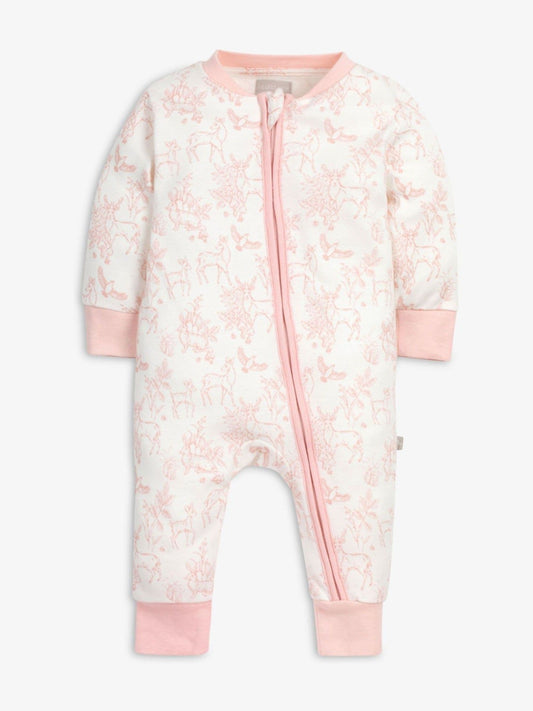 The Little Tailor White/Pink Front Zip Soft 100% Cotton Sleepsuit image 2
