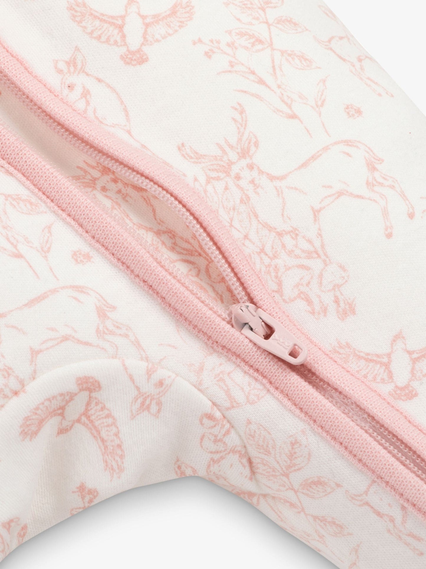 The Little Tailor White/Pink Front Zip Soft 100% Cotton Sleepsuit image 5
