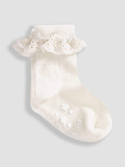 JoJo Maman Bébé Cream 3-Pack Frilly Socks image 2