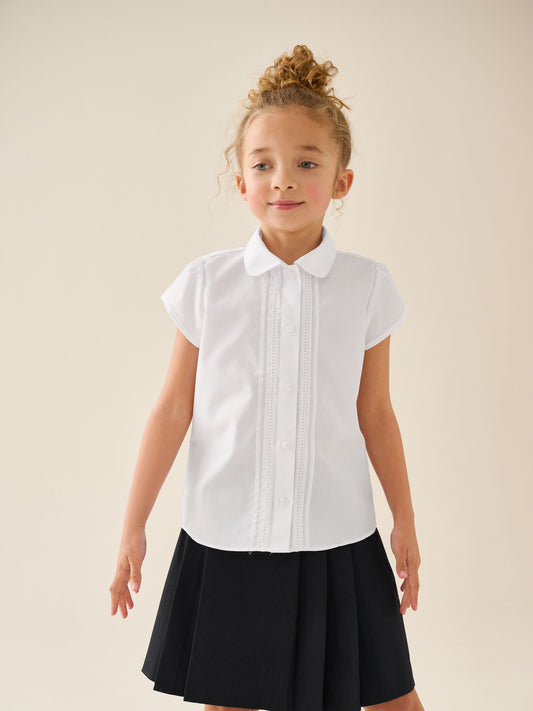 Dsiney Kidz - White Regular Fit Girls Puff Sleeve Lace Trim School Blouse (3-14yrs) image 2