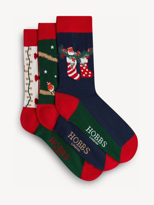 Hobbs Red Festive Robin Socks Set 3 Pack - image 1