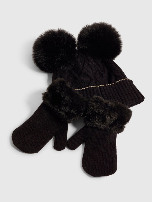 River Island Black Pom Beanie & Gloves Set - image 2
