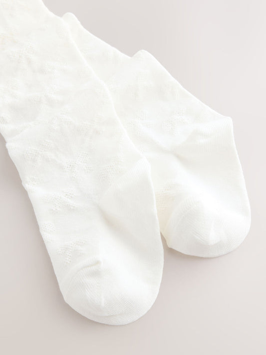 Dsiney Kidz - Cream Cotton Rich Textured Bow Tights image 2