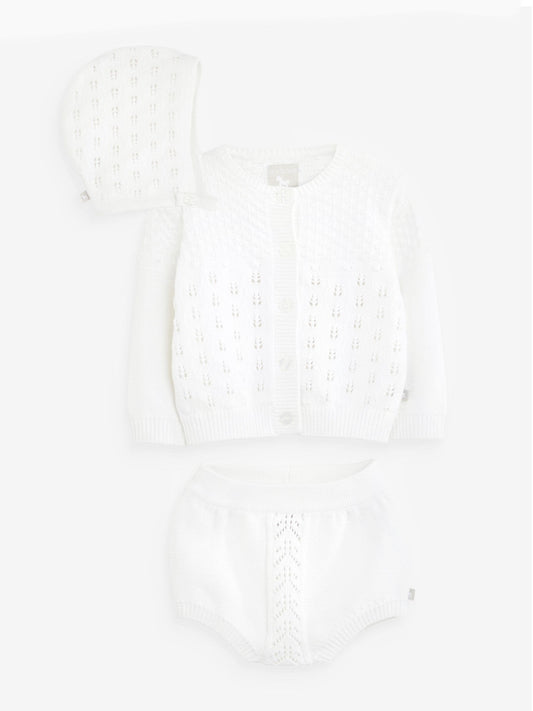 White 100% Cotton Pointelle Baby 3 Piece Gift Set image 2