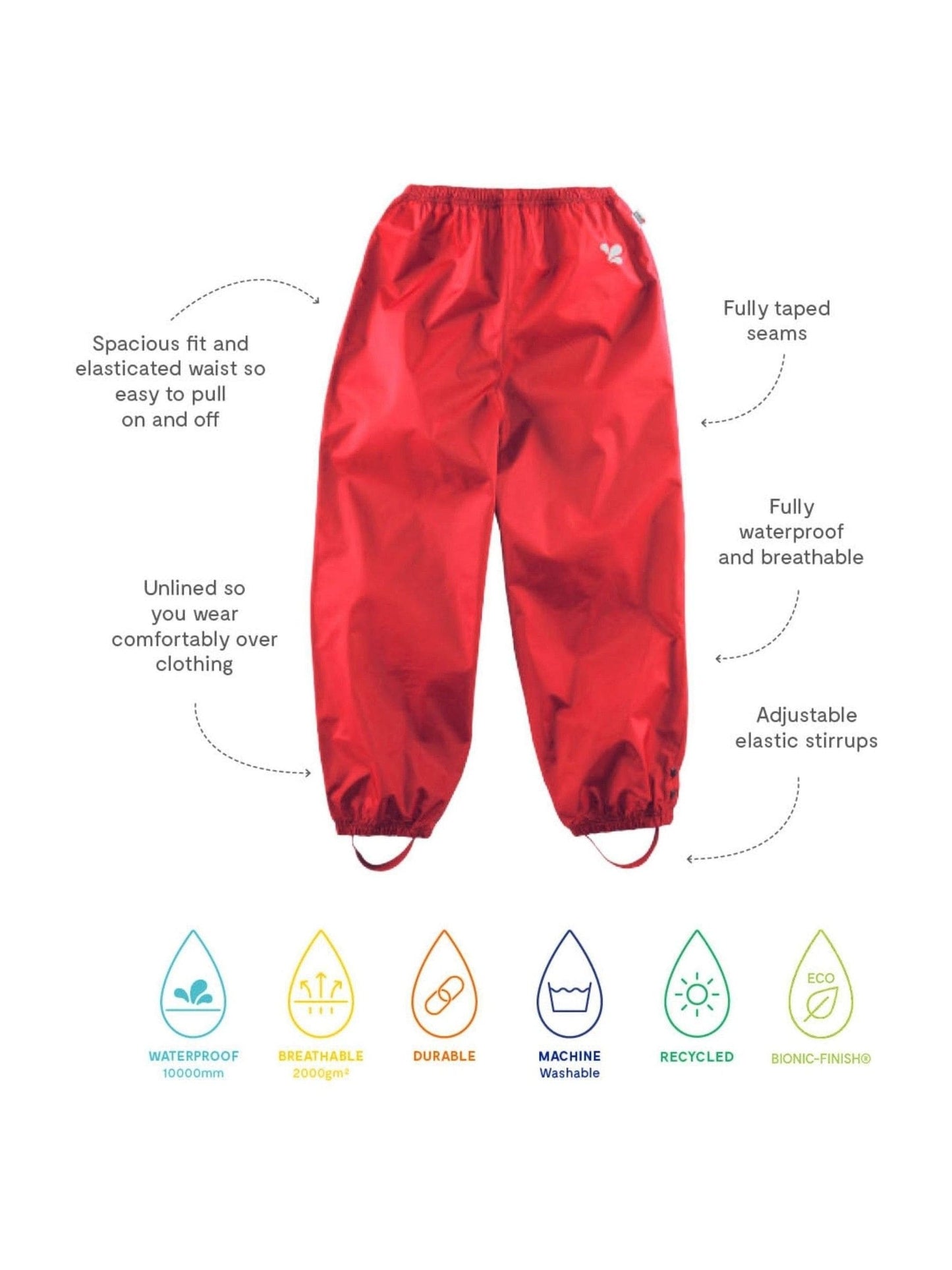 Muddy Puddles Red Originals Waterproof Over Trousers image 4