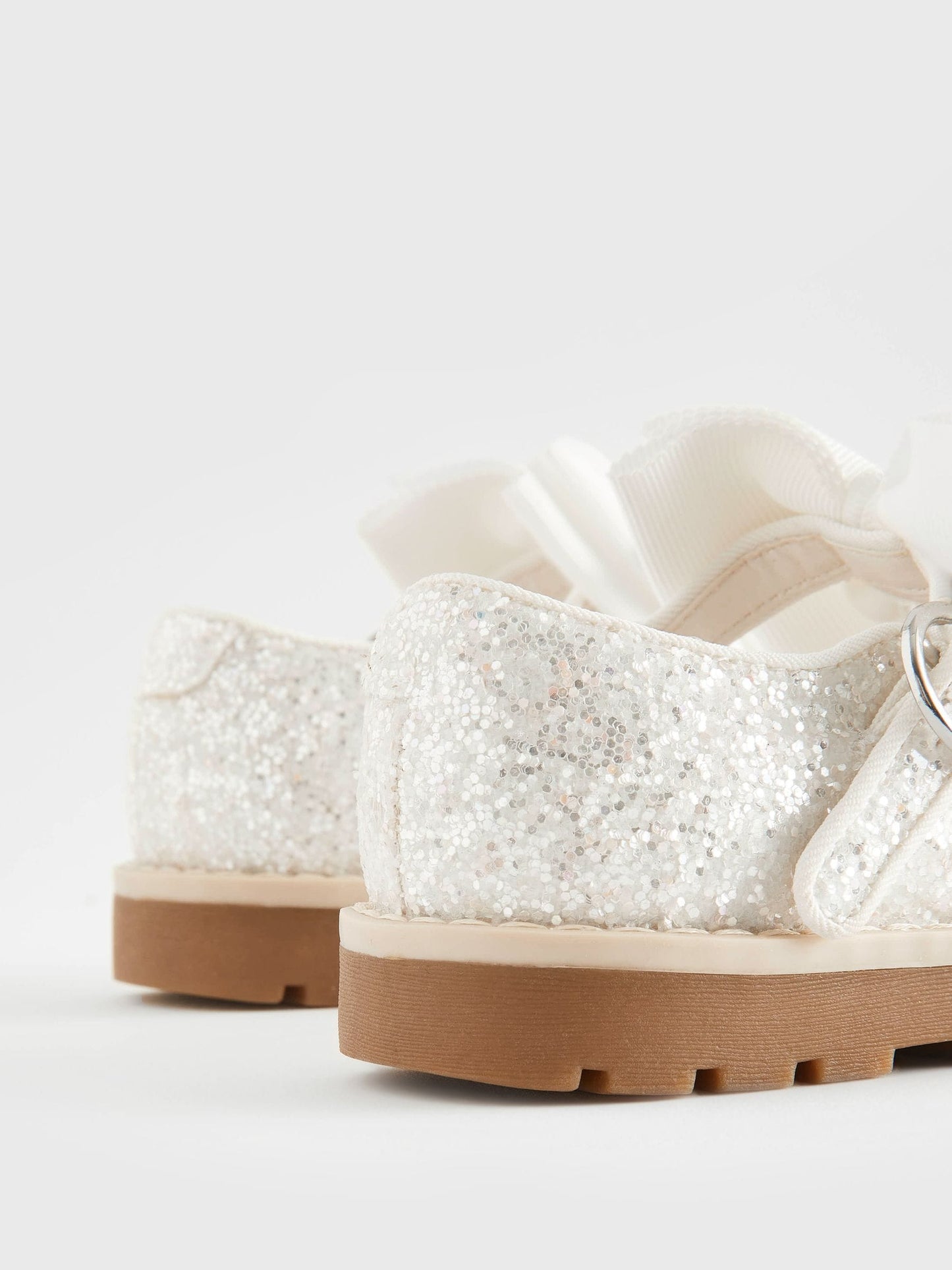 White Glitter Bow Wide Fit (G) Chunky Bow Mary Jane Shoes image 5