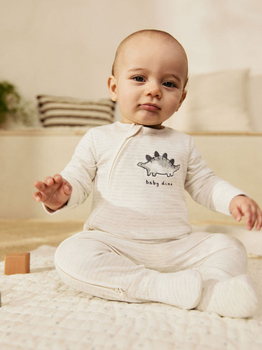 Grey 100% Cotton Two Way Zip Baby Sleepsuits 3 Pack (0-2yrs)