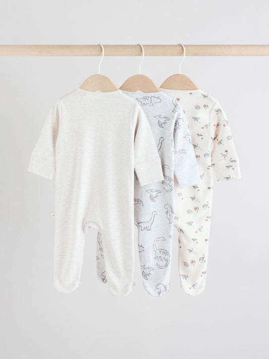 Grey Two Way Zip Baby Sleepsuits 3 Pack (0-2yrs) image 2