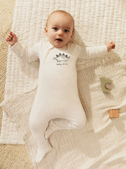 Grey 100% Cotton Two Way Zip Baby Sleepsuits 3 Pack (0-2yrs) image 3