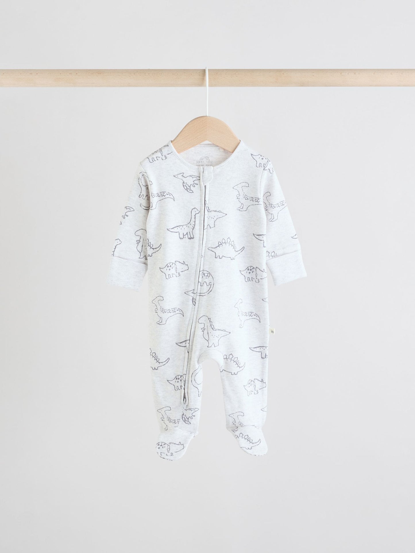 Grey 100% Cotton Two Way Zip Baby Sleepsuits 3 Pack (0-2yrs)